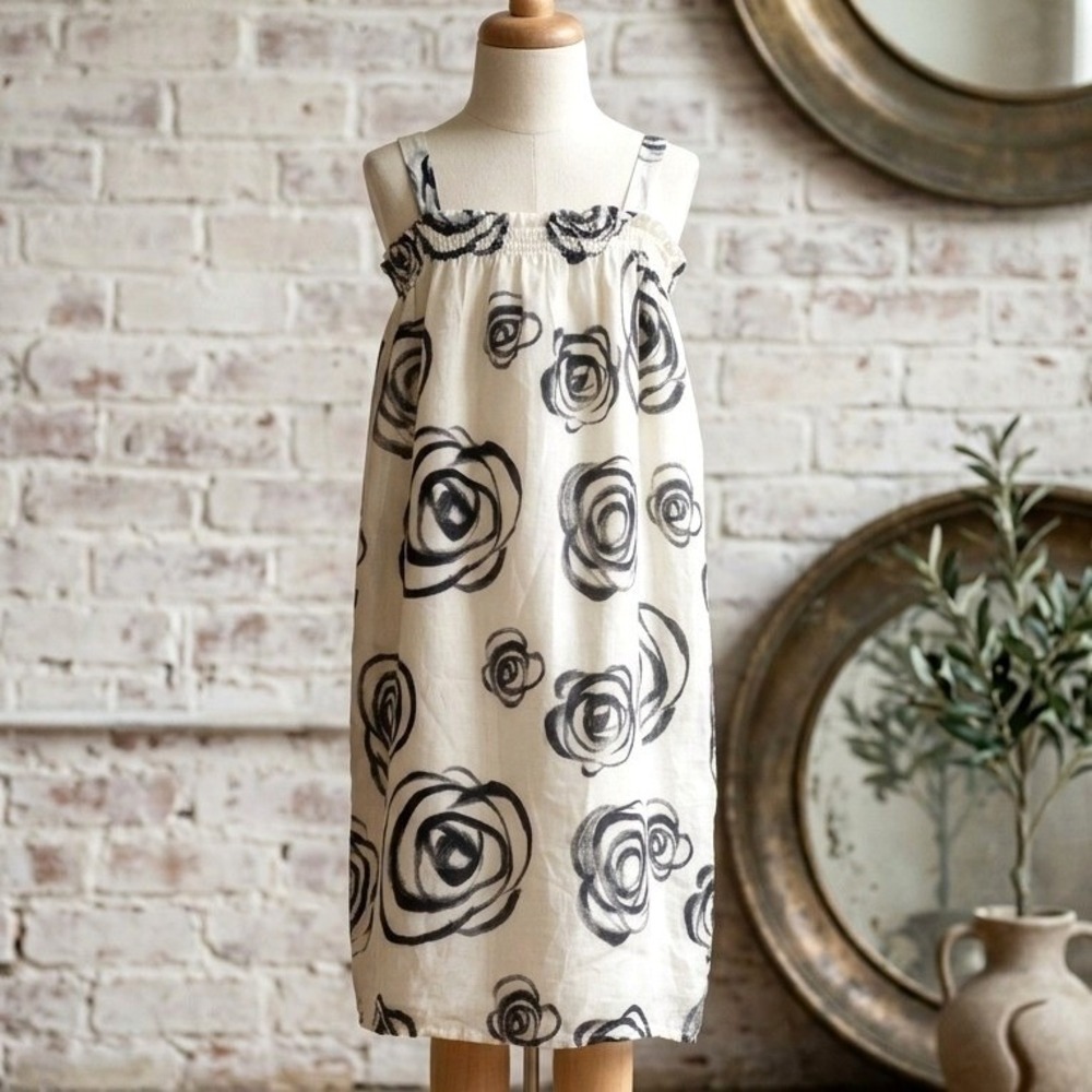 GapKids Dress White Black Floral Silk Blend Sleeveless Casual Party XXL 14-16